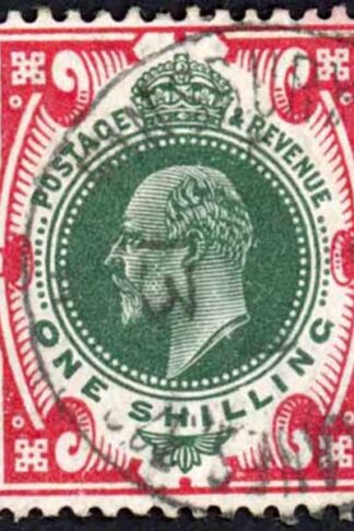 SG313 1/- Deep Green and Scarlet Somerset House Cat 40 pounds