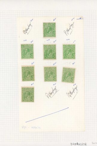 Australia 1914-20 SG 20 1/2d bright green mint group of 8 cat 40 pounds