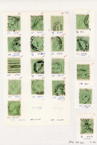 Australia 1918-20 SG 48 1/2d green group of minor varieties used c 27++ pounds