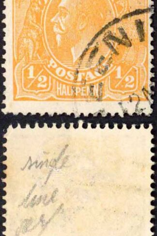 Australia 1918-23 SG 56 1/2d orange WHITE SPOT on KING'S HEAD VFU