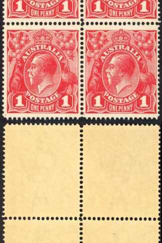 Australia 1914-20 SG 21 1d carmine-red die I block of 4 UM cat 192 pounds