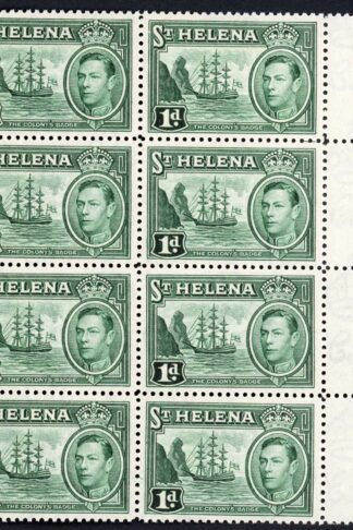 St Helena SG132 1d Green U/M Block of EIGHT Cat 112 pounds