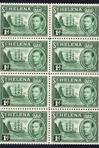 St Helena SG132 1d Green U/M Block of EIGHT Cat 112 pounds