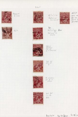 Australia 1918-23 SG 59 59a 1 1/2d red-brown used group of 9 identified flaws