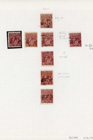 Australia 1918-20 SG 52 52a 1 1/2d red-brown mint and used group of 8 flaws