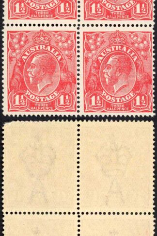 Australia 1924-5 SG 77b/c 1 1/2d scarlet HALEPENCE and thin RAL flaws VFM