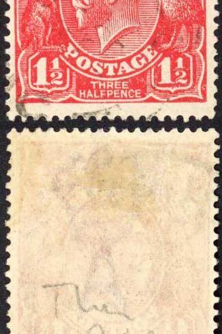 Australia 1924-5 SG 77c 1 1/2d scarlet thin RAL flaw on THIN PAPER VFU
