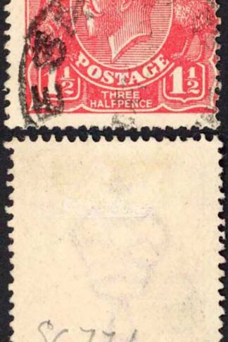 Australia 1924-5 SG 77d 1 1/2d scarlet Curved 1 and thin fraction flaw VFU