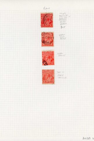 Australia 1918-23 SG 62 2d rose-scarlet used group of 4 identified flaws