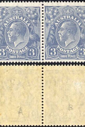 Australia 1926-30 SG 90 3d dull ultramarine P 14 type A and B pair mint
