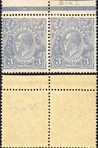 Australia 1926-30 SG 100 3d dull ultramarine P 13 1/2 x 12 1/2 type A/B VFM pair