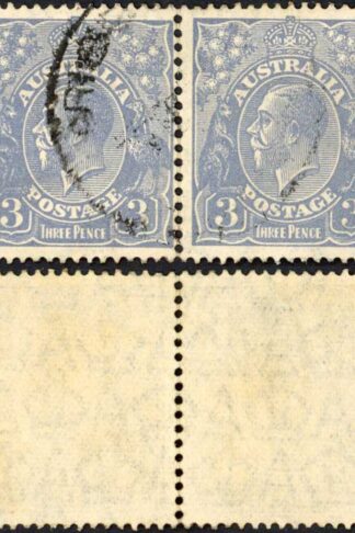 Australia 1926-30 SG 100 3d dull ultramarine P 13 1/2 x 12 1/2 type A/B VFU pair
