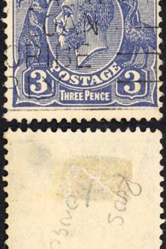 Australia 1931-6 SG 128 3d ultramarine wmk C of A Roo's tongue out flaw used