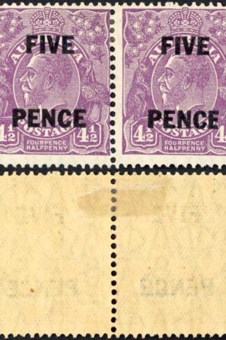 Australia 1930 SG 120 5d on 4 1/2d violet narrow E in PENCE mint pair