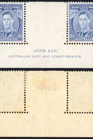 Australia 1937-49 SG 168b 3d blue die Ia P13 5x14 IMPRINT GUTTER PAIR mint