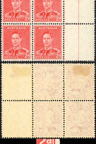 Australia 1937-49 SG 184 2d scarlet P14x15 LINE UNDER FRAME retouch variety mint