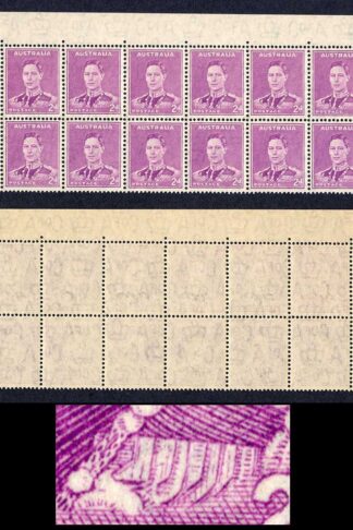 Australia 1937-49 SG 185b 2d bright purple P14x15 MEDAL FLAW in block of 16 UM