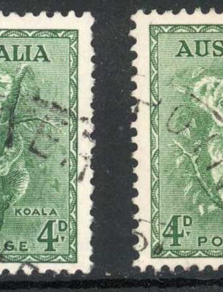 Australia 1948-56 SG 230a 4d green no wmk COLOUR in LAST BORDER SEGMENT VFU
