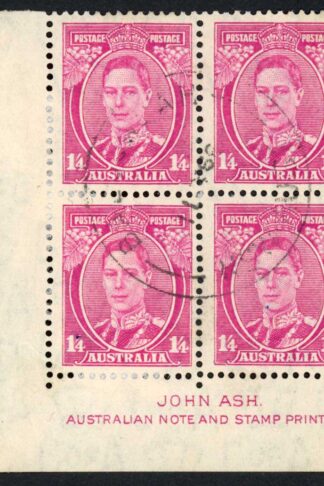 Australia 1937-49 SG 175 1s4d magenta IMPRINT BLOCK