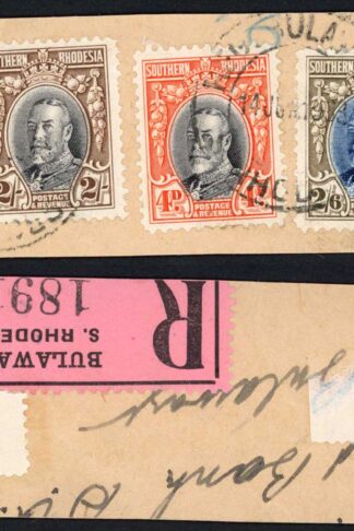 Southern Rhodesia 1931-7 SG 19 25/6 4d 2s and 2s6d VFU on piece c 50 pounds