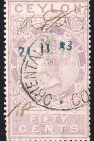 Ceylon Stamp Duty BF50 25c Lilac wmk CA