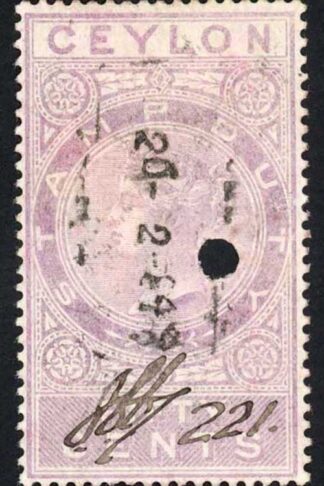 Ceylon Stamp Duty BF51 50c Lilac wmk Wide CA