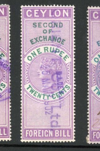 Ceylon Foreign Bill BF29 1r25c Violet and Green 1st 2nd and 3rd Exchange
