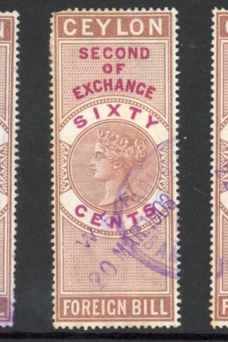 Ceylon Foreign Bill BF25 60c Brown and Red 1st 2nd and 3rd Exchange