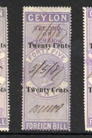 Ceylon Foreign Bill BF35 20c on 45c Violet 1st 2nd and 3rd Exchange