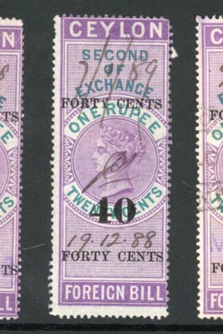 Ceylon Foreign Bill BF58 40c on 1R20 Violet and Green 1st 2nd and 3rd Exchange