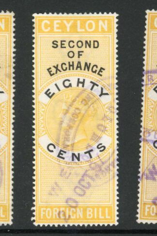 Ceylon Foreign Bill BF27 80c Yellow and Black 1st 2nd and 3rd Exchange