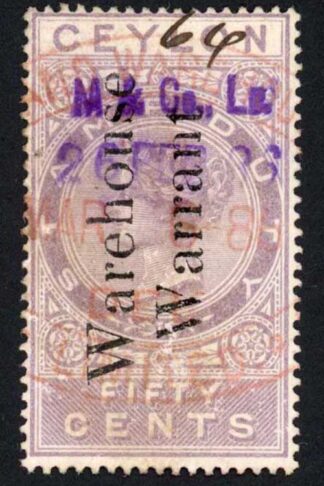 Ceylon Warehouse Warrant BF9 50c lilac