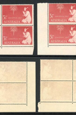 Australia SG298a 3 1/2d Corner Blocks with and with out re-entries U/M