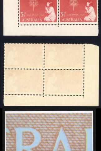 Australia SG298a 3 1/2d Corner Block with re-entry U/M