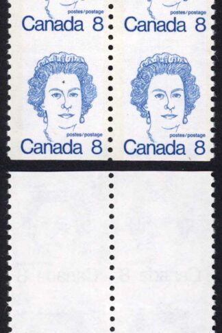 Canada Unitrade 604vi 8c Vertical Pair IMPERF horizontal no score line MNH Cana