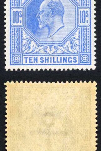 Spec M53(2) 1902-10 10/- Deep Ultramarine DLR U/M (lightly toned) Cat 2100 pound