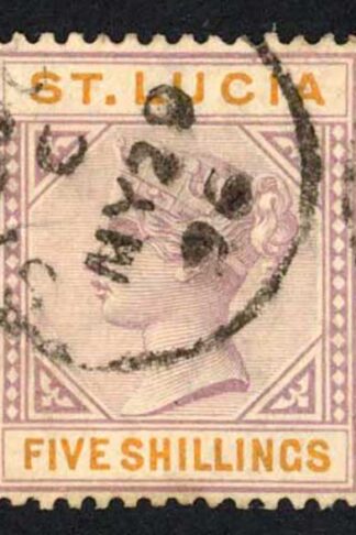 St Lucia SG51 5/- Dull Mauve and Orange used Cat 160 pounds