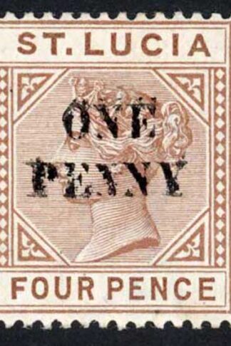 St Lucia SG55a 1d on 4d Die 1 Surcharge DOUBLED M/M (tone spot) Cat 225 pounds