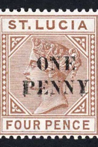 St Lucia SG55a 1d on 4d Die 1 Surcharge DOUBLED M/M Fresh Colour Cat 225 pounds