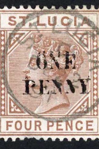 St Lucia SG55a 1d on 4d Die 1 Surcharge DOUBLED CDS used