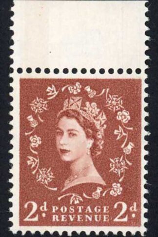 Dollis Hill 2d light Red-Brown Single 4mm side band at left Wmk upright U/M