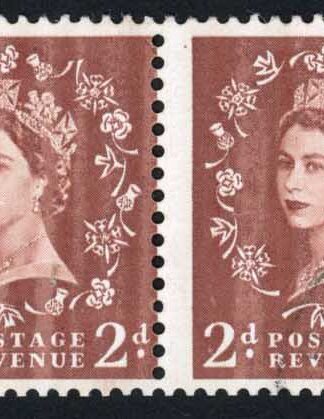 Dollis Hill 2d Red-brown wmk S/ways to right Green AOP Used Strip of 4 Cat 1200