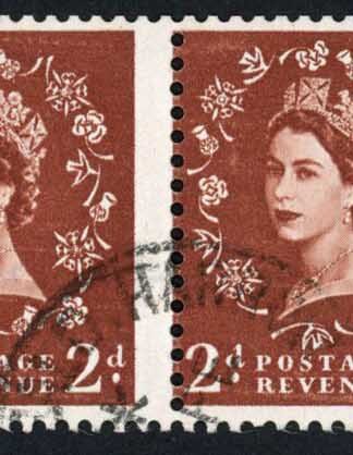 Dollis Hill 2d Red-brown wmk S/ways to right Green AOP Used Strip of 4 Cat 1200