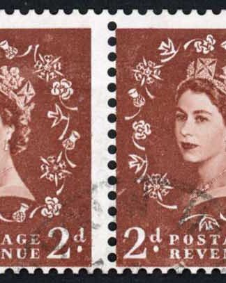 Dollis Hill 2d Red-brown wmk S/ways to right Green AOP Used Strip of 4 Cat 1200