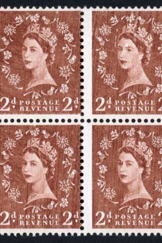 Dollis Hill 2d Red-brown wmk S/ways to right AOP Green U/M Block of 8