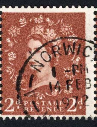 Dollis Hill 2d Light Red Brown No Wmk No Phos Strip of 3 Annotated 9/7 on Back