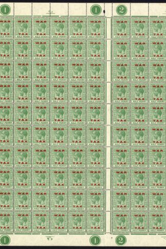 Bahamas SG102 1/2d WAR TAX Part Sheet With Gutters/Plate Numbers U/M Cat 150++