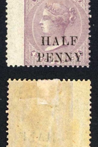 Mauritius SG76 1/2d on 9d dull purple Mint (part gum) Cat 28 pounds
