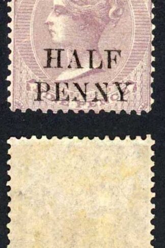 Mauritius SG76 1/2d on 9d dull purple Mint (part gum) Cat 28 pounds