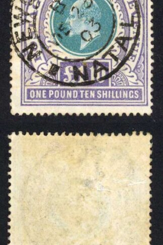 Natal SG143 One Pound 10/- Postage Revenue Wmk Crown CC Cat 160 pounds